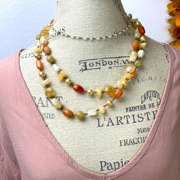 Boho Mixed Beads Chunky Bright Necklace 24" drop colorful - Picture 3 of 7